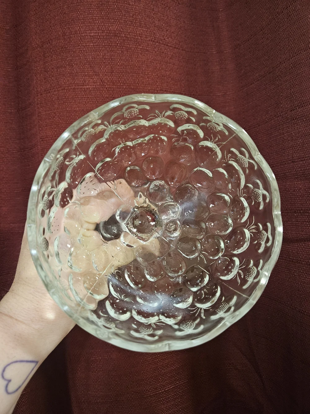 🍓 Strawberry & Floral Pattern Clear Pressed Glass Compote